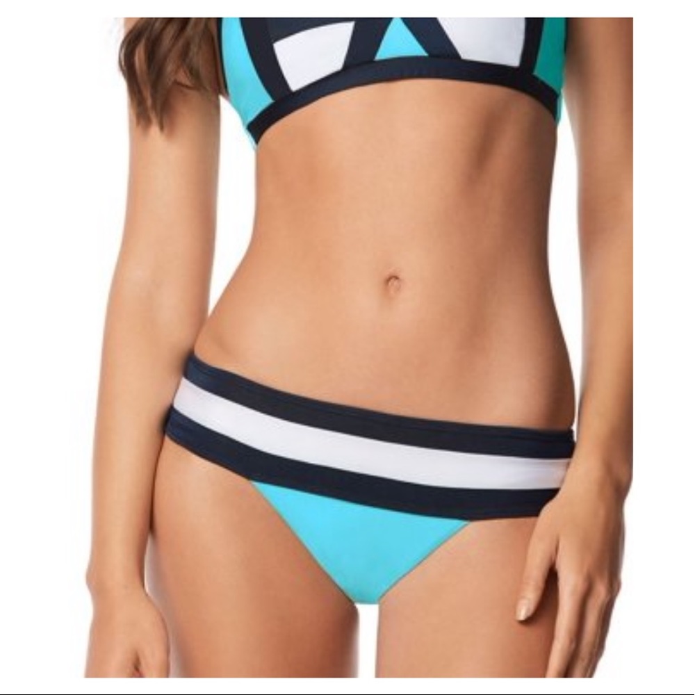 PilyQ Aquamarine Color Block Banded Teeny Bottom AQU-285T Small / Aqua